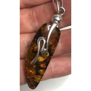 1146 Sterling silver 925 Baltic amber large swirl pendant necklace 18" 12.5g